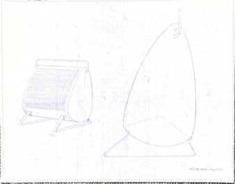 Technical drawing of tear drop shaped portable heater.